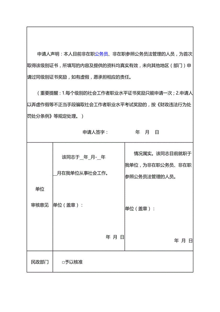 社会工作者职业水平考试奖励申请表_第2页