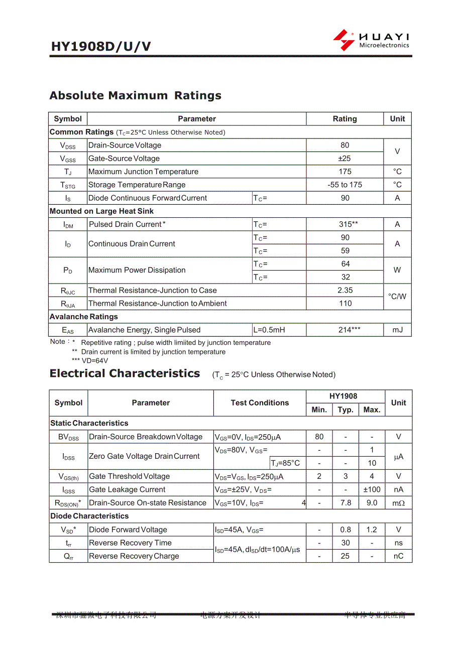 后羿hy1908 80v90a mos管-hy1908场效应晶体管参数_骊微电子.docx_第2页